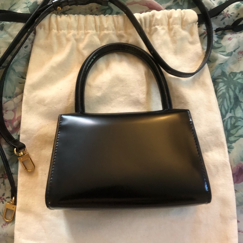 By Far - Black Mini Semi Patent Leather Top Handle Bag - Picture 5 of 5